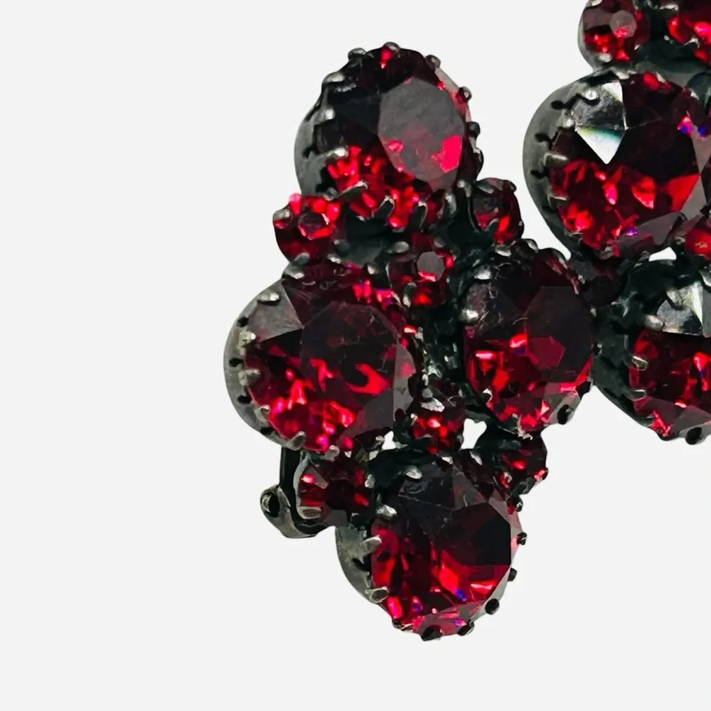 Vintage Austria Red Rhinestone Clip Earrings